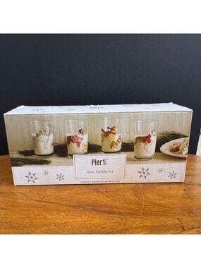 Pier 1 Imports Park Avenue Puppies Winter Christmas Glass Tumbler Set Of 4 8 Oz